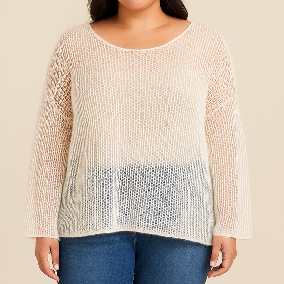 Eileen Fisher Woman 1X Open Knit Sweater – Sheer Lightweight Italian Yarn  Ivory - Picture 1 of 7
